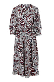 Product shot of the Belle Puff Sleeve Wrap Dress in colour Inkwine (Blue), from the front