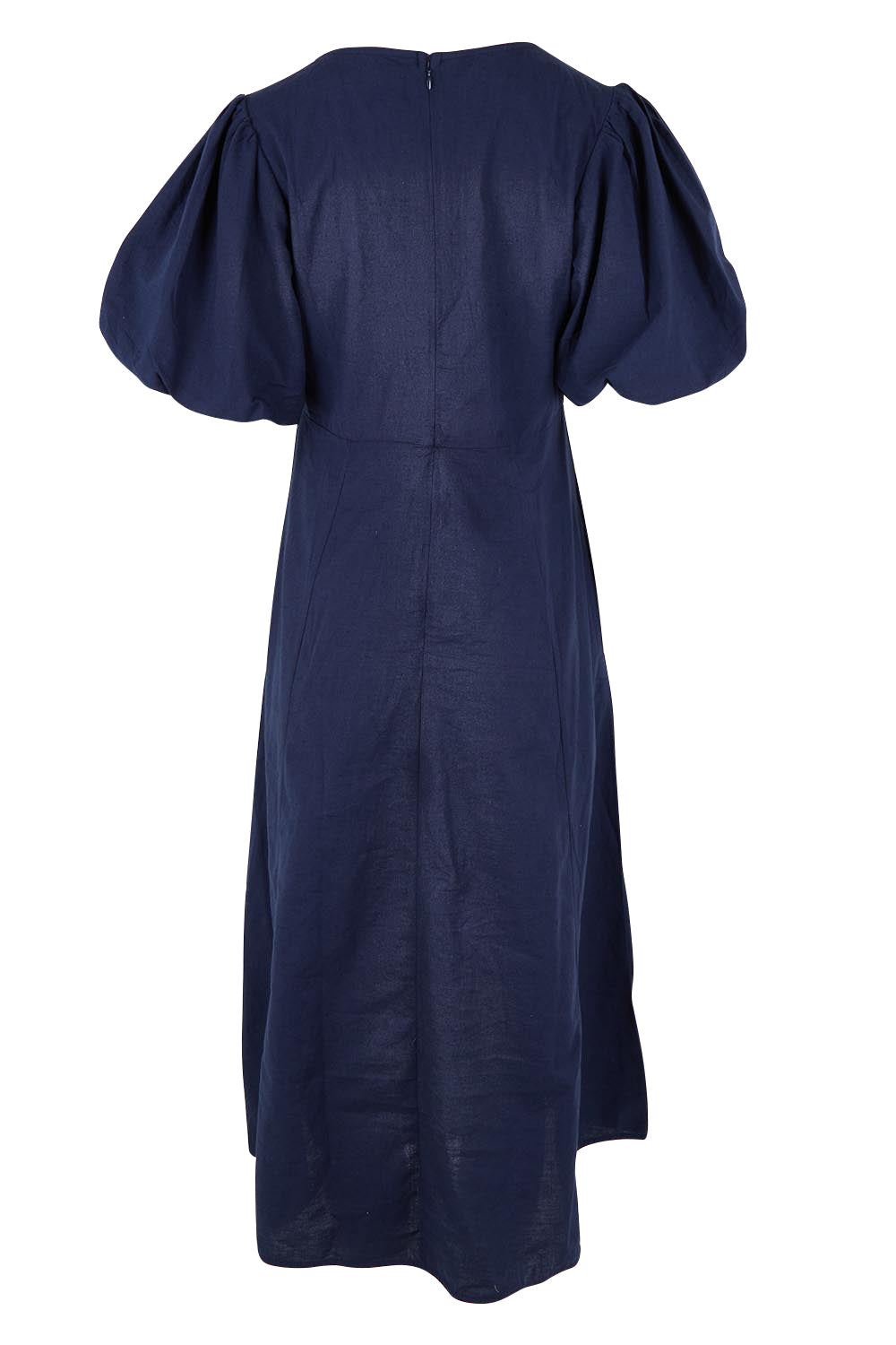 Product shot of the Belle Twist Knot Detail Cotton Dress in colour Darknavy (Blue), from the back