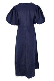 Product shot of the Belle Twist Knot Detail Cotton Dress in colour Darknavy (Blue), from the back
