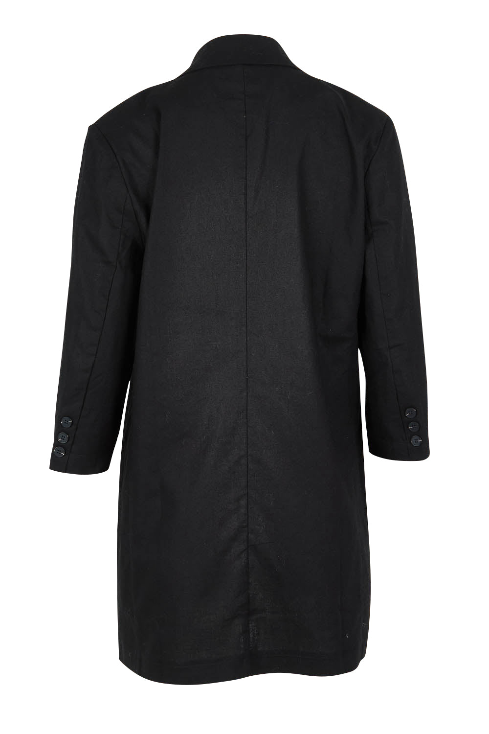 Product shot of the Belle Linen Cotton Long  Blazer in colour Black (Black), from the back