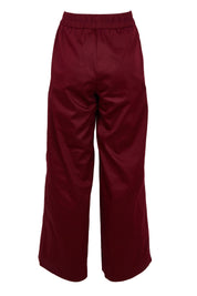 Product shot of the Belle Cotton Comfort Wide Leg Pant in colour Burgundy (Purple), from the back