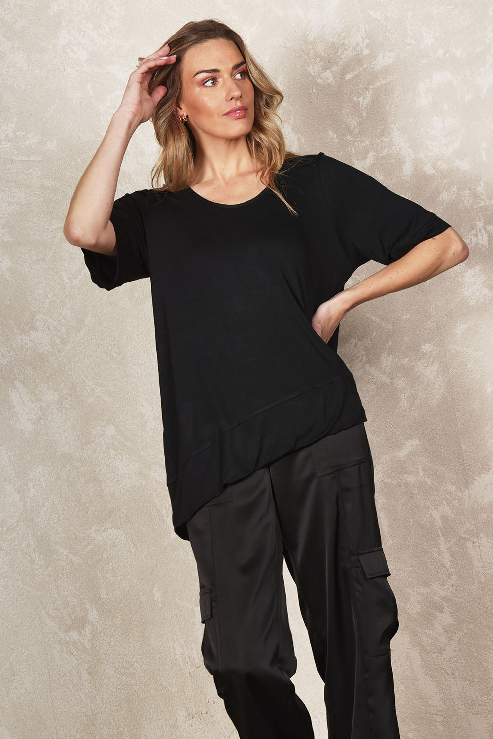 Preloved Belle Bamboo Asymmetric Tee - Black