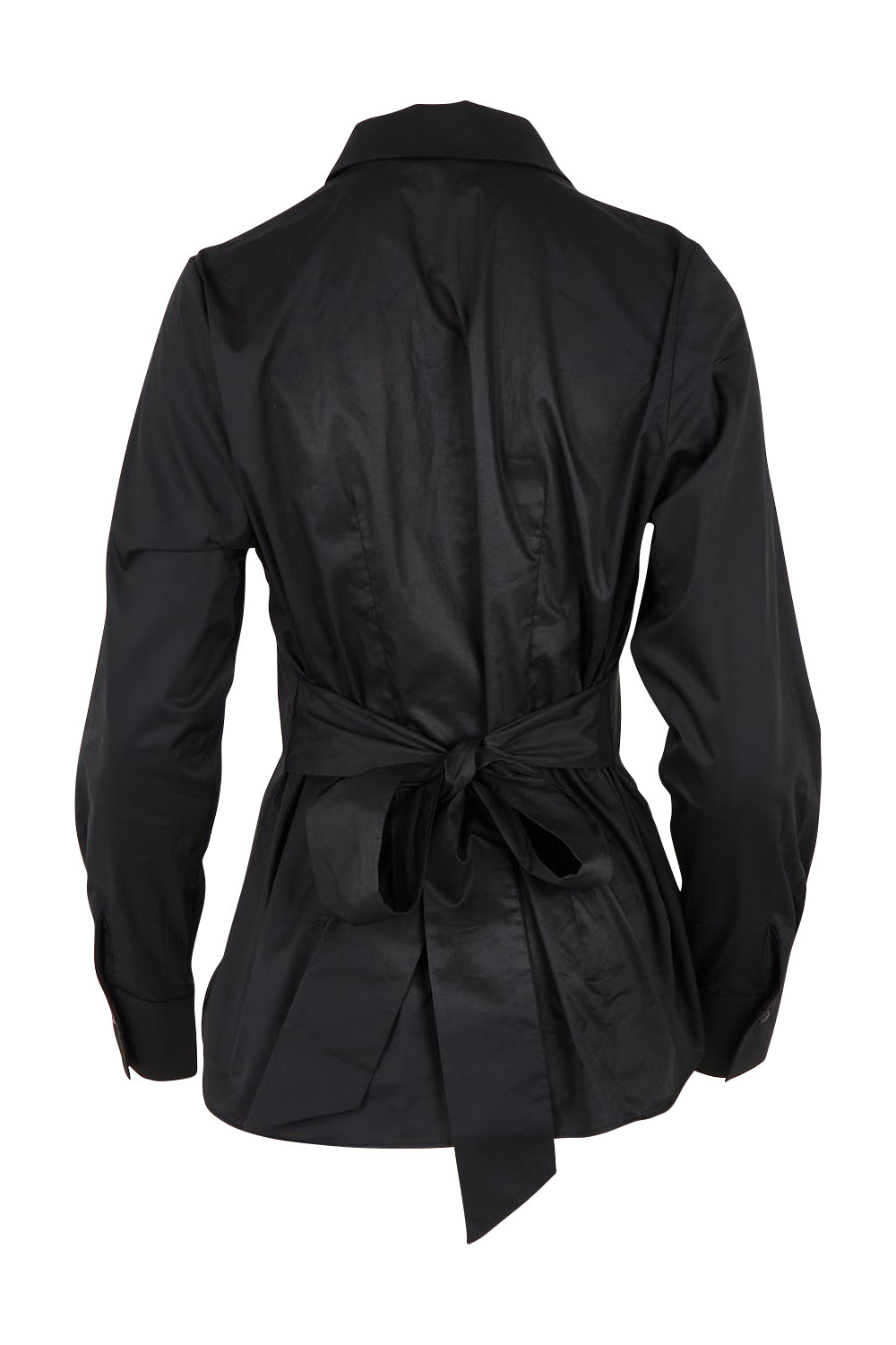 Product shot of the Belle Tie Waist Cotton Shirt in colour Black (Black), from the back