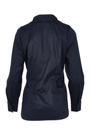 Product shot of the Belle Tie Waist Cotton Shirt in colour Navy (Blue), from the back