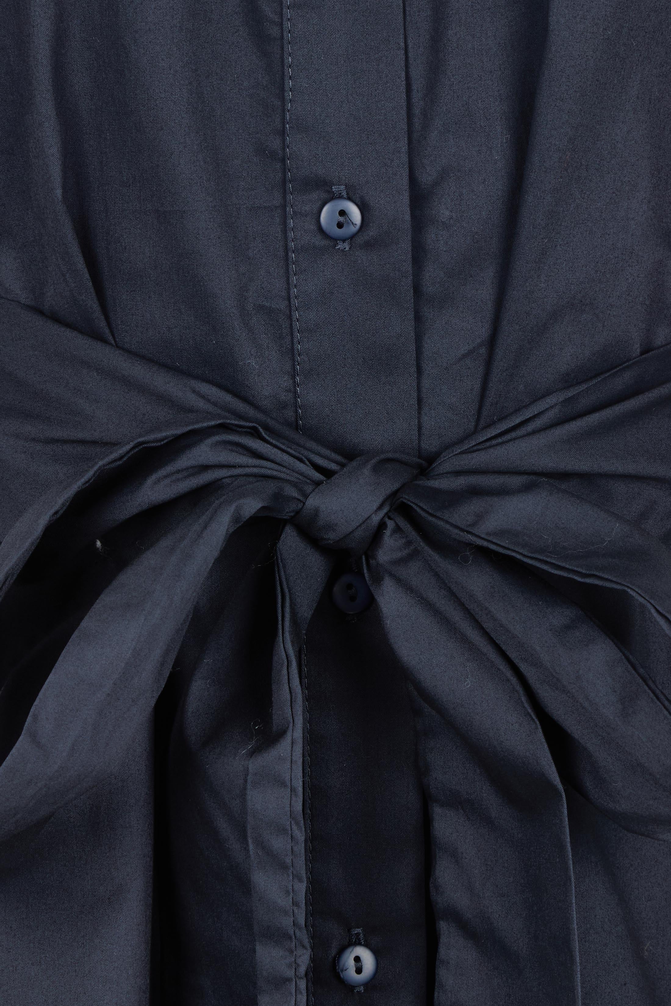 Product shot of the Belle Tie Waist Cotton Shirt in colour Navy (Blue), detail