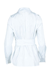 Product shot of the Belle Tie Waist Cotton Shirt in colour White (White), from the back