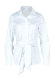 Product shot of the Belle Tie Waist Cotton Shirt in colour White (White), from the front