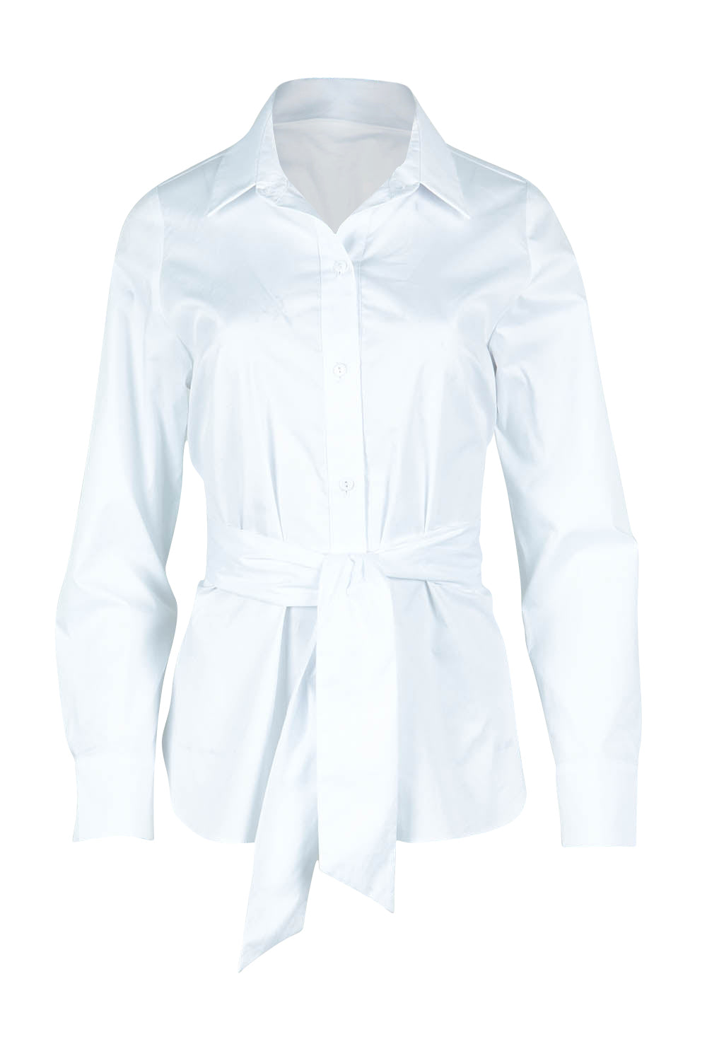Product shot of the Belle Tie Waist Cotton Shirt in colour White (White), from the front