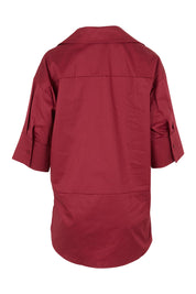 Product shot of the Belle Easy Cotton Pop Over Top in colour Chillired (Red), from the back