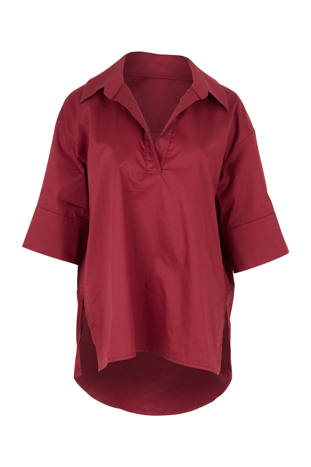 Product shot of the Belle Easy Cotton Pop Over Top in colour Chillired (Red), from the front