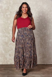 Model Ashleigh wearing size 16 of the Belle Luxe Cotton Tank in colour Chilli (Red), from the front, showing the whole outfit