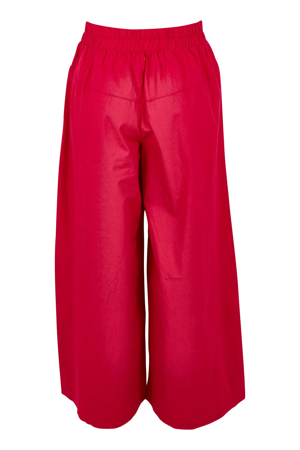 Product shot of the Belle Cotton Palazzo Pant in colour Raspberry (Red), from the back