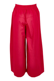 Product shot of the Belle Cotton Palazzo Pant in colour Raspberry (Red), from the back