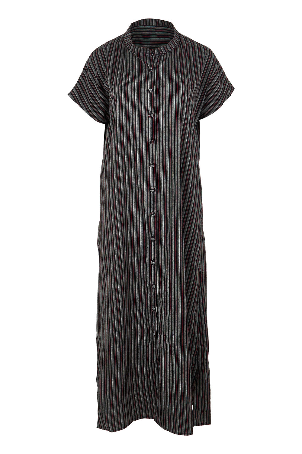Product shot of the Belle Striped Cotton Shirtmaker Dress in colour Blackred (Black), from the front