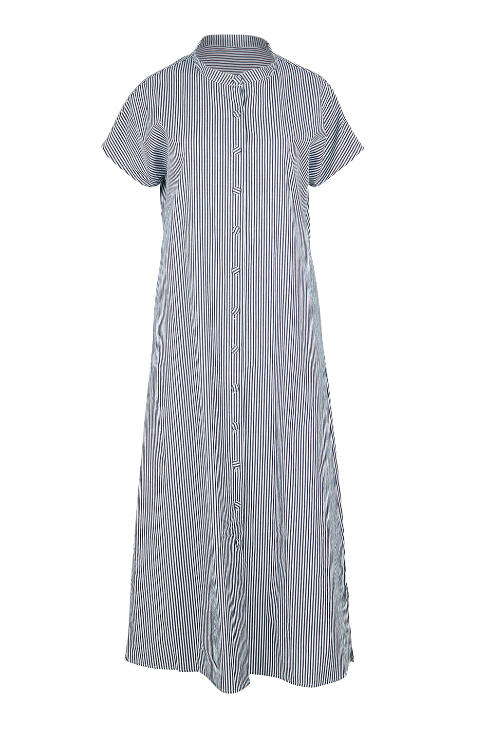 Product shot of the Belle Striped Cotton Shirtmaker Dress in colour Blackwhite (Black), from the front