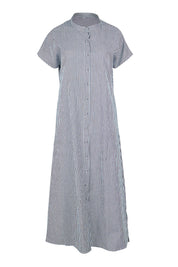 Product shot of the Belle Striped Cotton Shirtmaker Dress in colour Blackwhite (Black), from the front