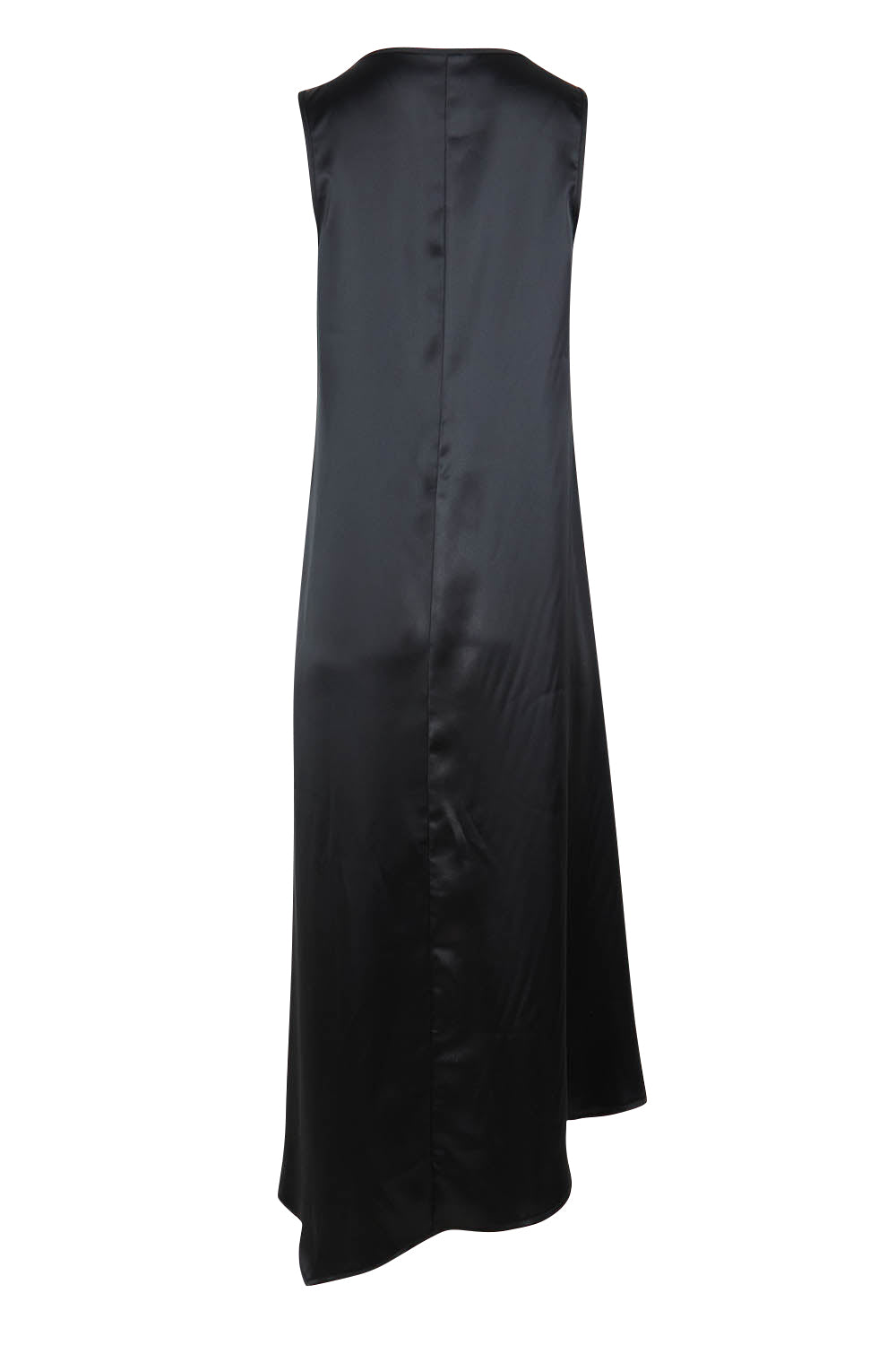 Product shot of the Belle Luxe High Low Column Dress in colour Black (Black), from the back