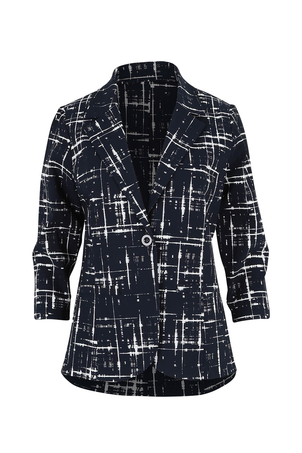 Product shot of the Belle Printed Stretch Blazer in colour Navywhite (Blue), from the front