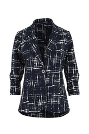 Product shot of the Belle Printed Stretch Blazer in colour Navywhite (Blue), from the front