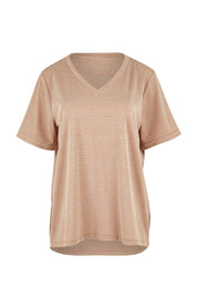 Product shot of the Belle Striped Relaxed Fit Tee in colour Tanwhite, from the front