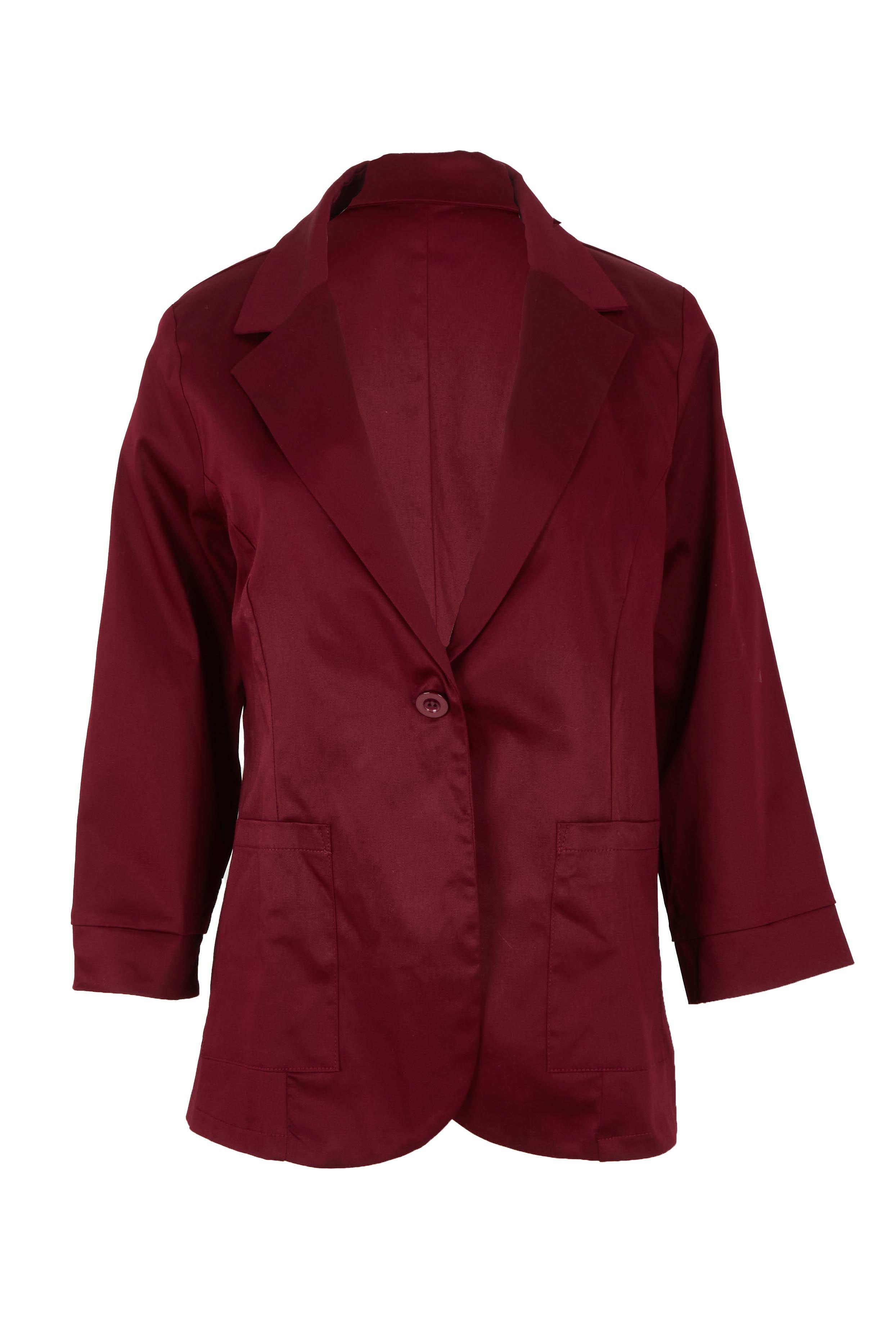 Product shot of the Belle Cotton Comfort Blazer in colour Burgundy (Purple), from the front