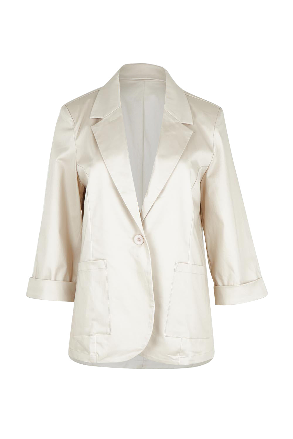 Product shot of the Belle Cotton Comfort Blazer in colour Stone, from the front
