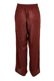 Product shot of the Belle Linen Blend Wide Leg Pants in colour Cocoa, from the back