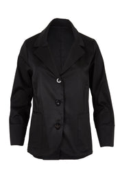 Product shot of the Belle Button Up Cotton Stretch  Blazer in colour Black (Black), from the front
