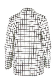 Product shot of the Belle Printed Cotton Blazer in colour Whiteblack (White), from the back