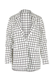 Product shot of the Belle Printed Cotton Blazer in colour Whiteblack (White), from the front