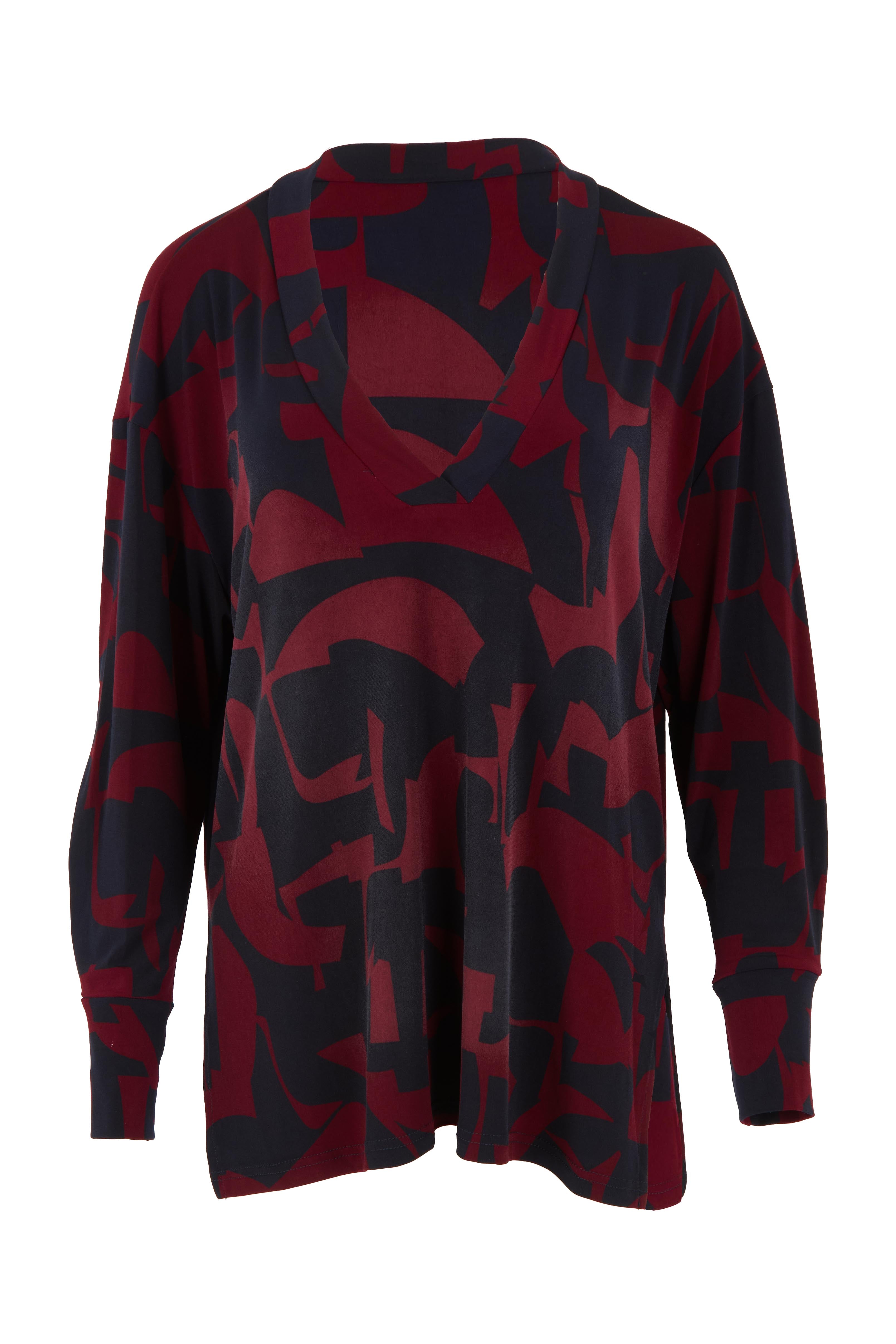 Product shot of the Belle Easywear V Neck Pop Over Top in colour Winenavy (Blue), from the front