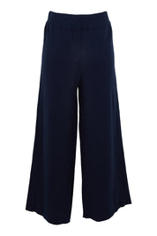 Product shot of the Belle Cosy Knit Pull On Wide Leg Pants in colour Navy (Blue), from the back