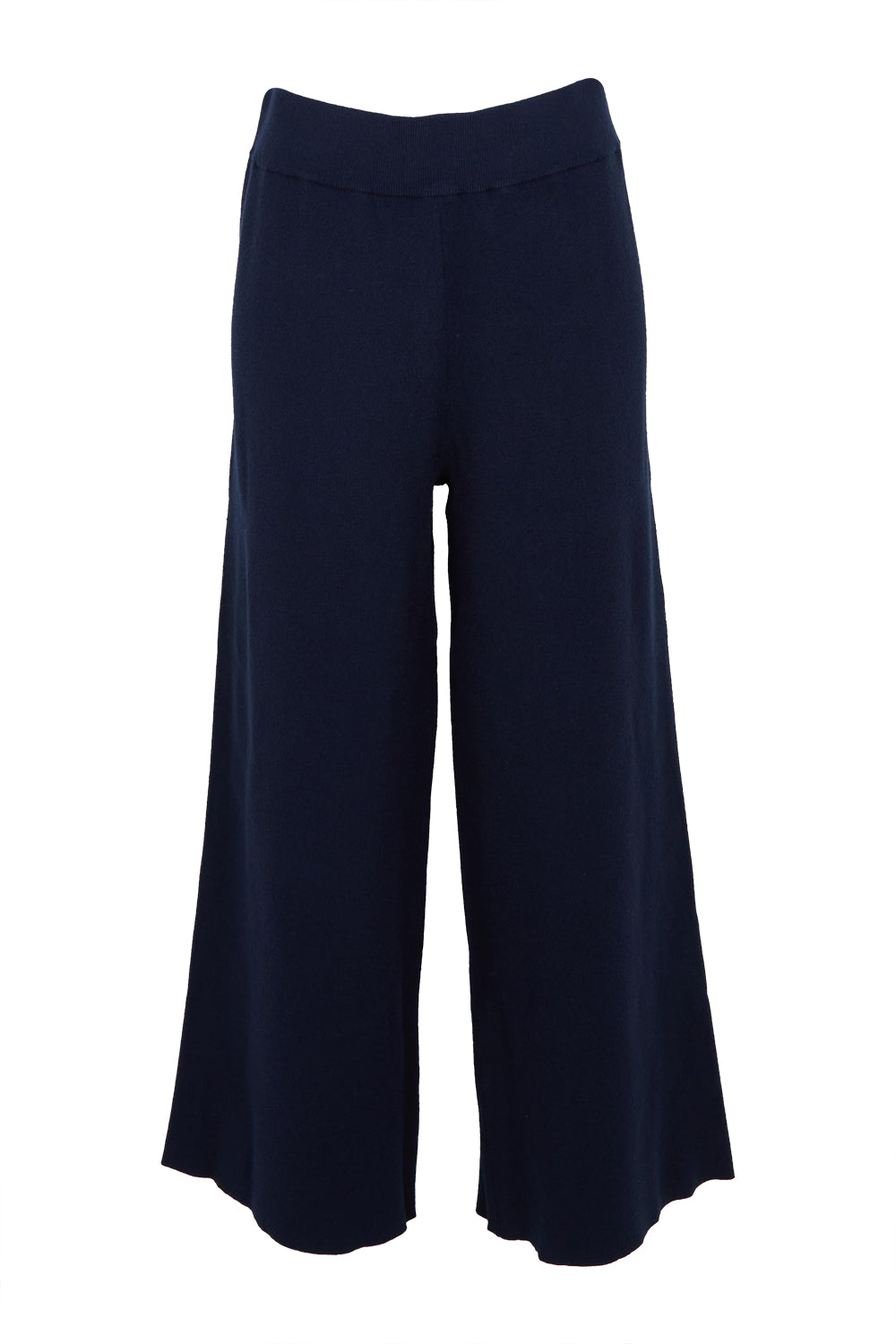 Product shot of the Belle Cosy Knit Pull On Wide Leg Pants in colour Navy (Blue), from the front