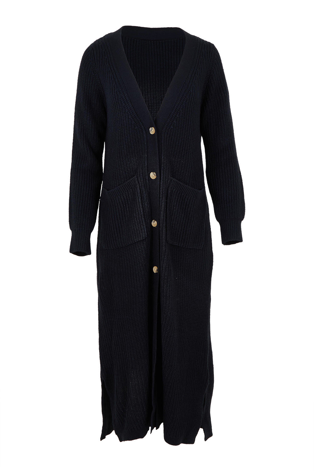 Product shot of the Belle Cosy Knit Coatigan in colour Navy (Blue), from the front