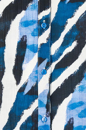 Product shot of the Belle Printed Shirred Sleeve Shirt in colour Bluezebra (Blue), detail