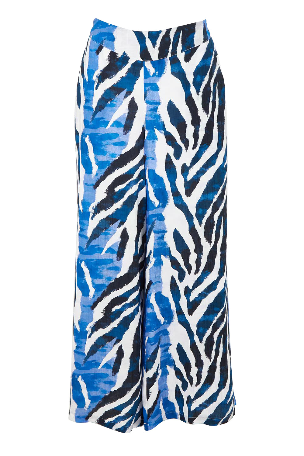 Product shot of the Belle Pull On Printed Wide Leg Pant with Pockets in colour Bluezebra (Blue), from the back