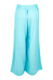 Product shot of the Belle Pull On Palazzo Pants With Pockets in colour Aqua (Blue), from the back