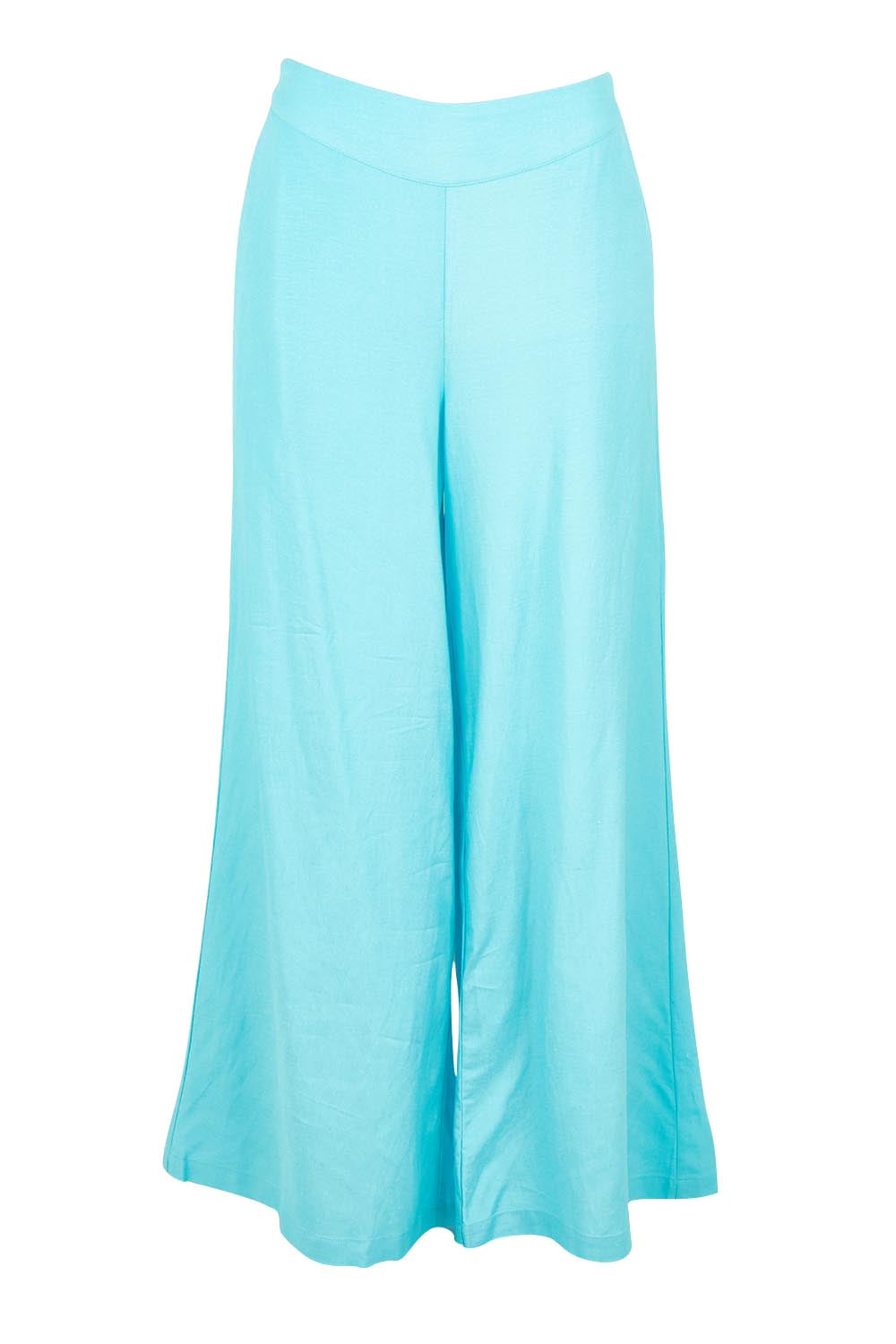 Product shot of the Belle Pull On Palazzo Pants With Pockets in colour Aqua (Blue), from the front