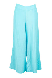 Product shot of the Belle Pull On Palazzo Pants With Pockets in colour Aqua (Blue), from the front