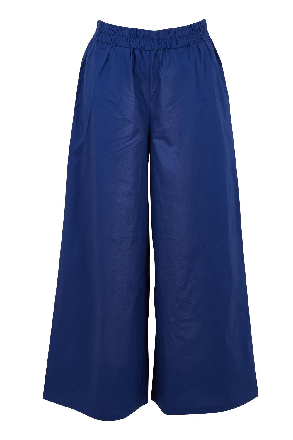 Product shot of the Belle Cotton Stretch Palazzo Pant in colour Sapphire (Blue), from the front
