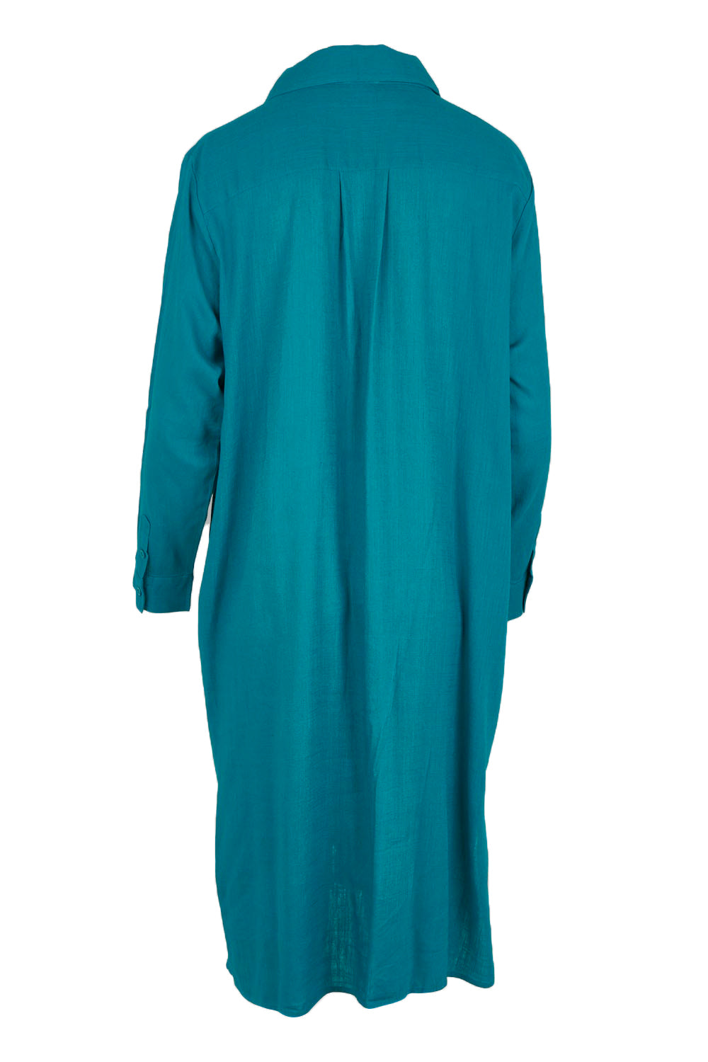 Product shot of the Belle 3 Way Linen Blend Shirtmaker Dress in colour Aqua (Blue), from the back