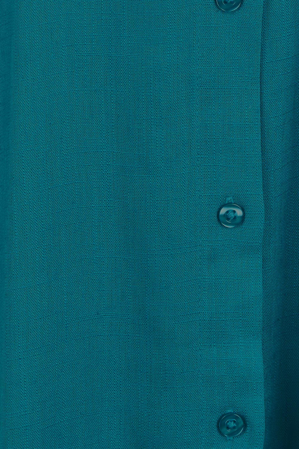 Product shot of the Belle 3 Way Linen Blend Shirtmaker Dress in colour Aqua (Blue), detail