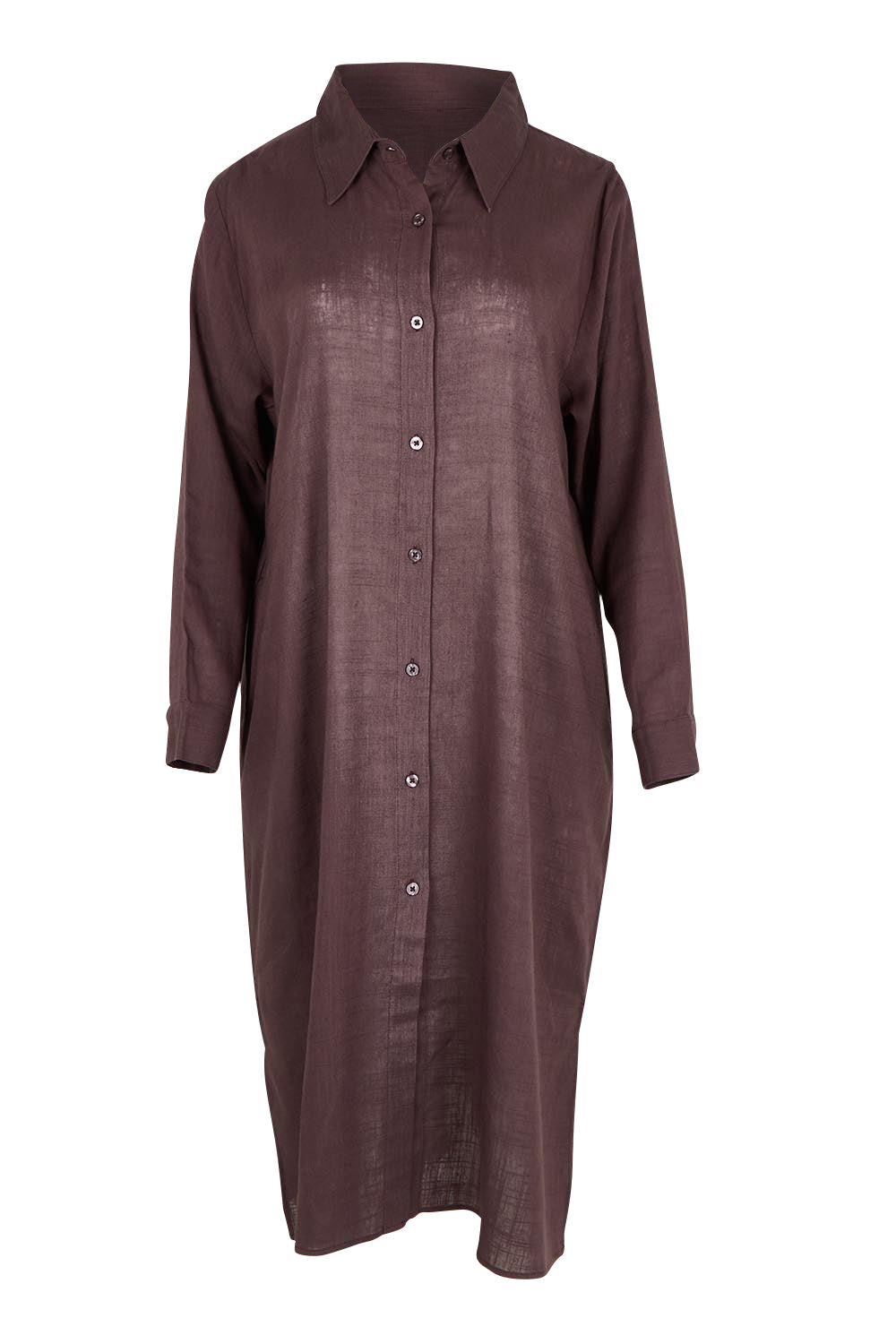 Product shot of the Belle 3 Way Linen Blend Shirtmaker Dress in colour Deepcocoa, from the front