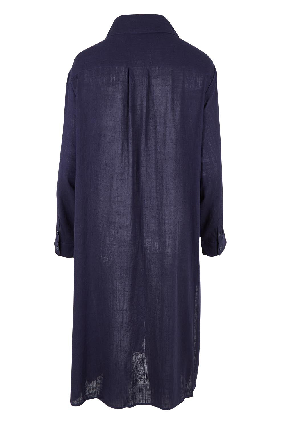 Product shot of the Belle 3 Way Linen Blend Shirtmaker Dress in colour Navy (Blue), from the back