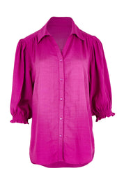 Product shot of the Belle Luxe Shirred Sleeve Shirt in colour Magenta (Pink), from the front