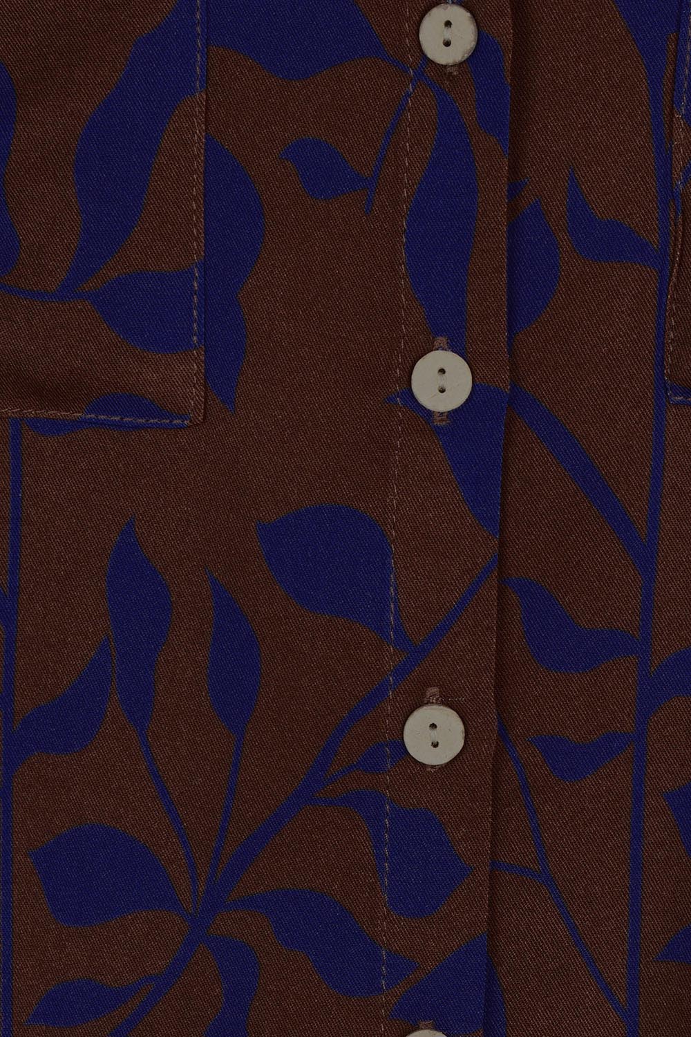 Product shot of the Belle Luxe Ecovero Printed Shirt in colour Cobaltcoco (Blue), detail
