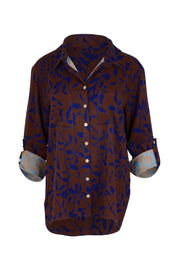 Product shot of the Belle Luxe Ecovero Printed Shirt in colour Cobaltcoco (Blue), detail