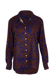 Product shot of the Belle Luxe Ecovero Printed Shirt in colour Cobaltcoco (Blue), from the front