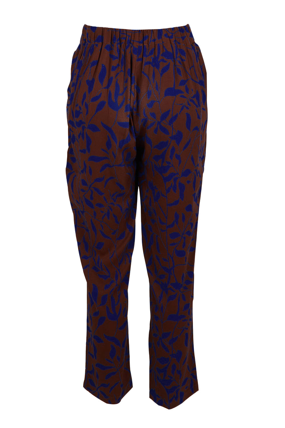 Product shot of the Belle Luxe Ecovero Printed Draped Pant in colour Cobaltcoco (Blue), from the back