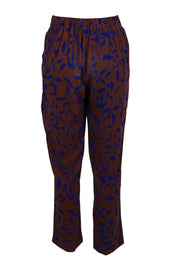 Product shot of the Belle Luxe Ecovero Printed Draped Pant in colour Cobaltcoco (Blue), from the back